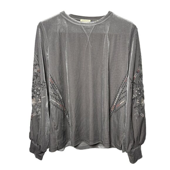 Kate & Sam Womens M Velvet Floral Embroidered Top Balloon Sleeves Cottagecore - Picture 1 of 7